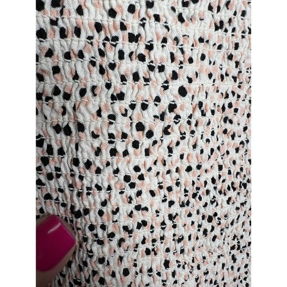 Express Polka Dot Puff Sleeve Linen Blend Smocked Peplum Top Women's Size Medium - Picture 6 of 8